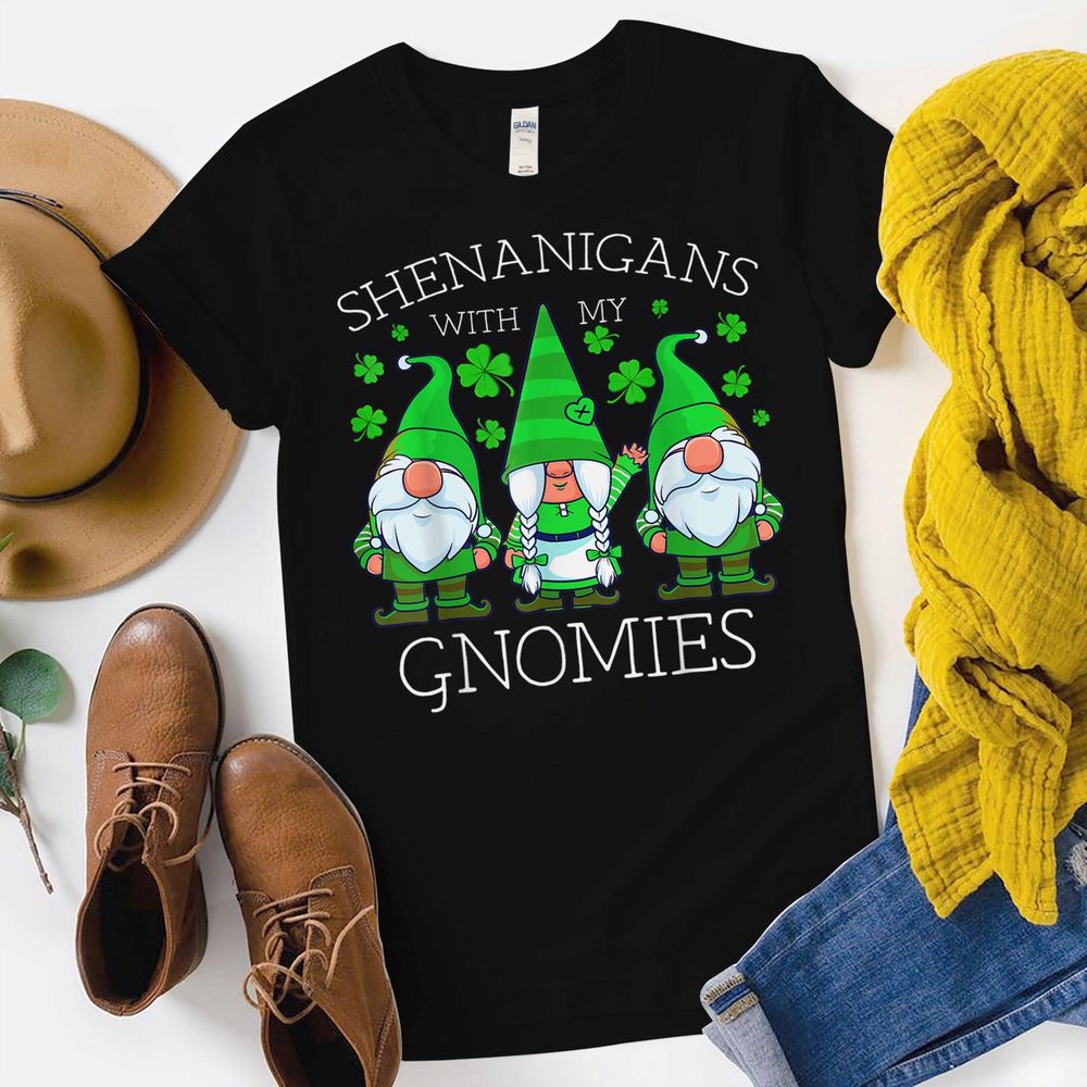 Gnome St Patricks Day Shenanigans Gnomies Shamrock Gnomes Shirt Unisex Standard T-Shirt black s